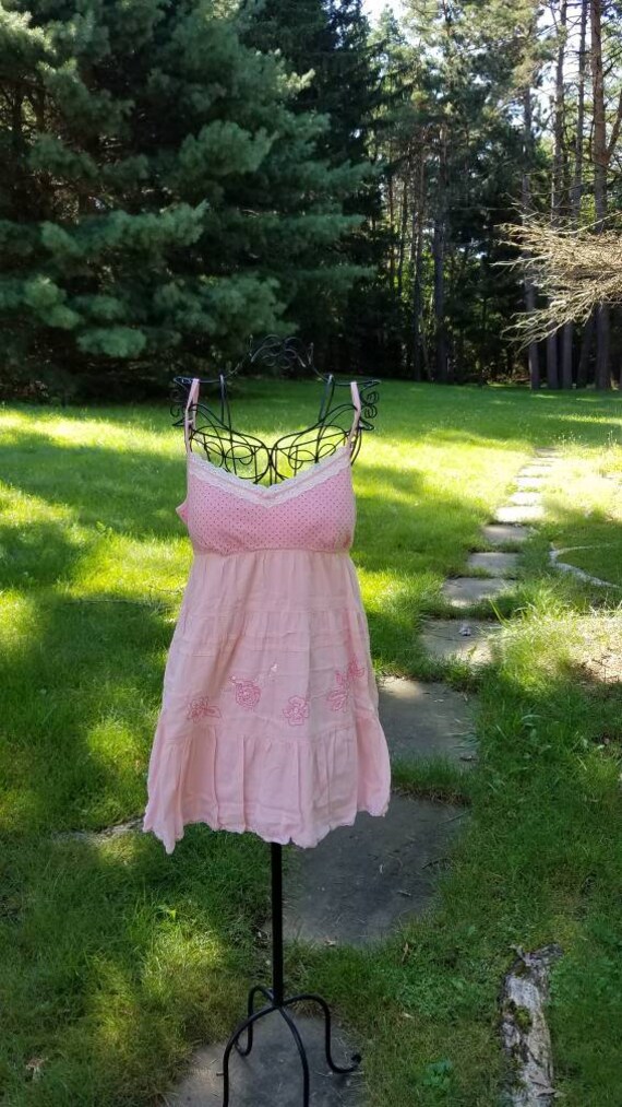 Strawberry Pink Polkadot and Peach Cowgirl Boho Gypsy Dress