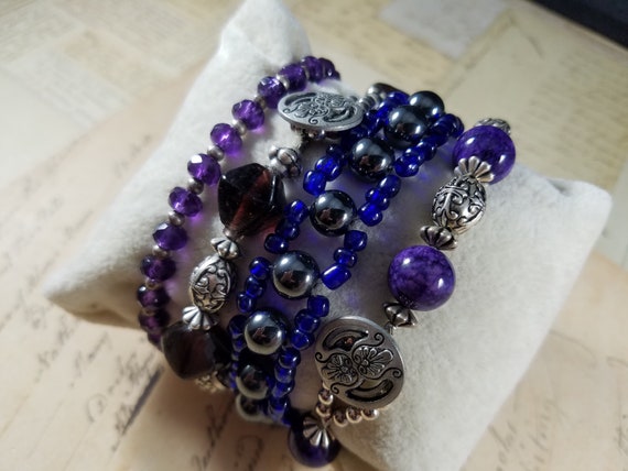 Purple Beaded Vintage Bracelets Lot #B79; Costume… - image 2