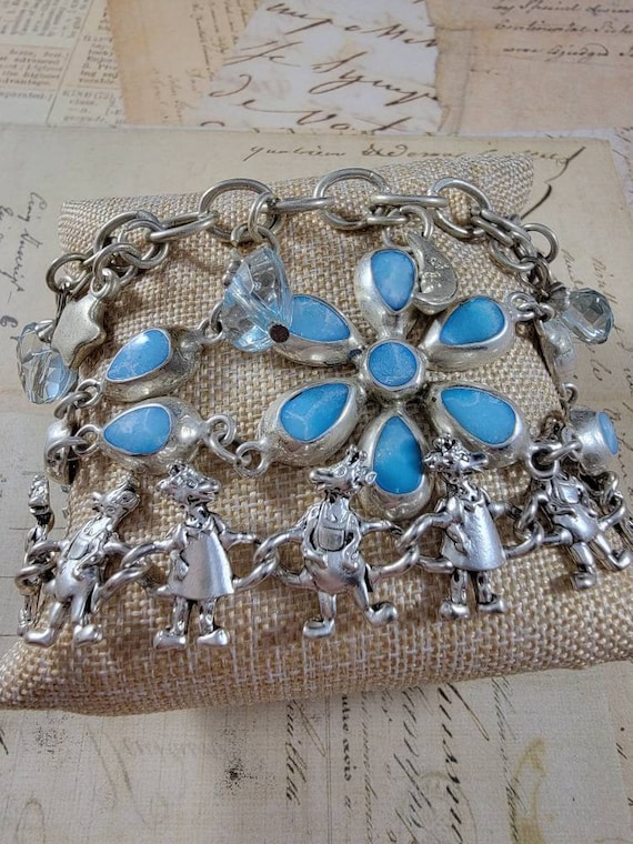 Pewter and Sky Blue Bohemian Bracelet Set #B90; Charm Bracelet Set; Blue Floral Bracelet Lot; Giraffes Bracelet Set; Star Moon Hearts Charm