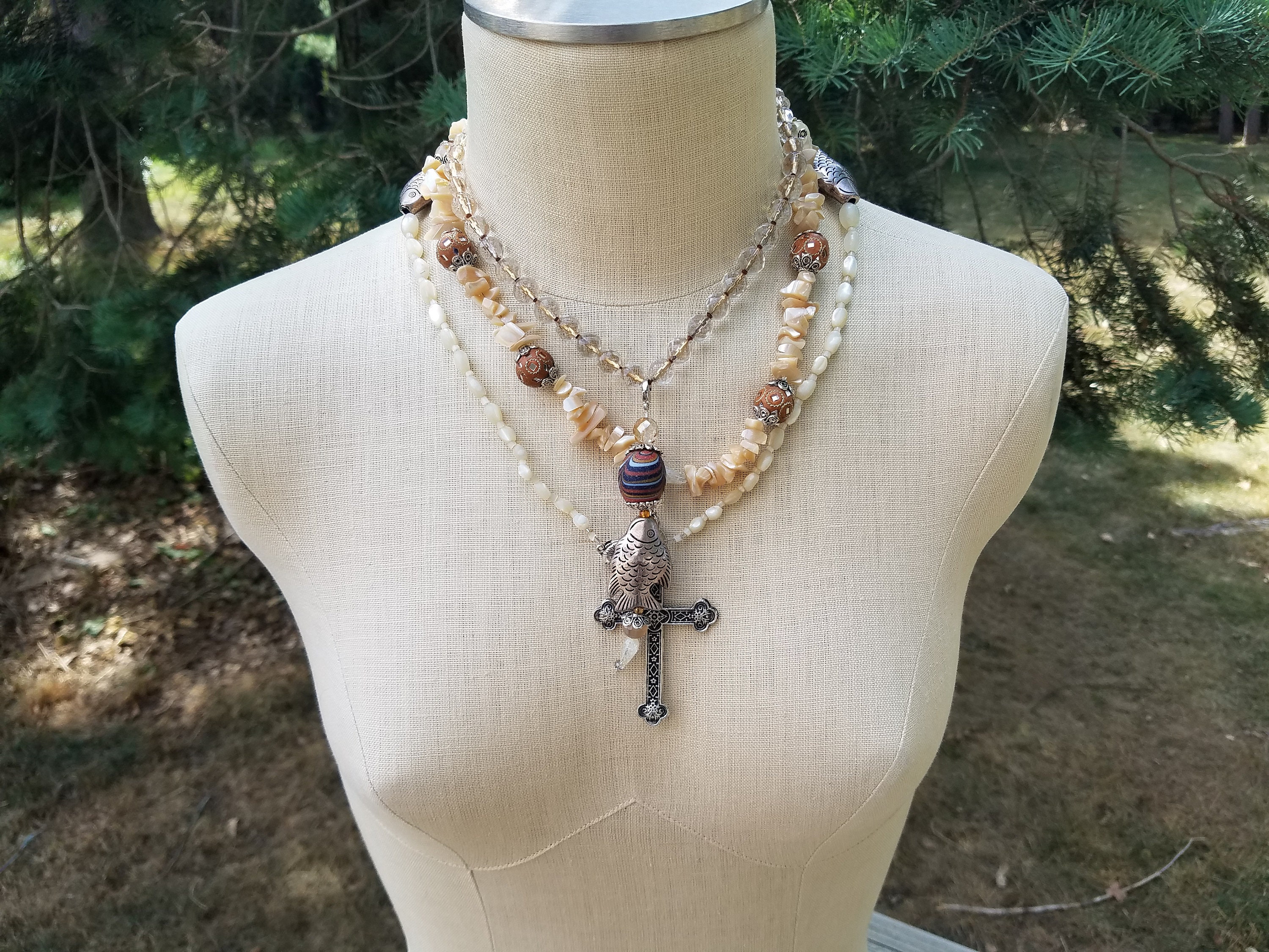 Gothic Cross with Fish and St. Benedict Assemblage Pendant Necklace ...