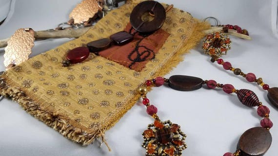 Gold & Tan Pebble Beaded Cross Body Handbag for Boho Gypsy Hippie