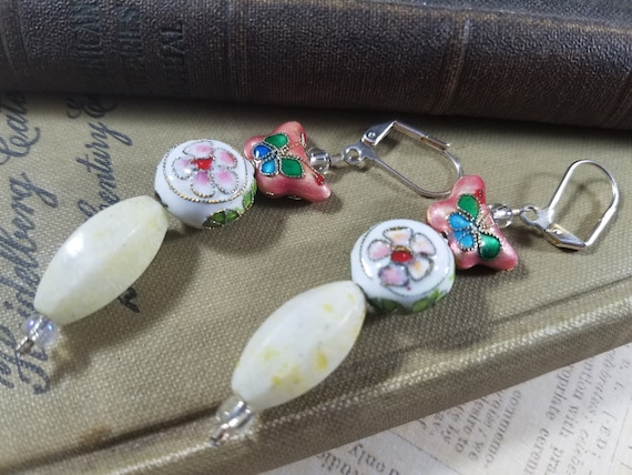 Cloisonne Butterfly Dangle Drop Earrings