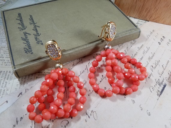 Coral Pink Crystal Glamorous Jewelry Set; Prom Je… - image 2