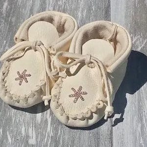 Leather Baby Moccasins Beaded Deer Skin Handcrafted  Newborn/Infant Made To Order.