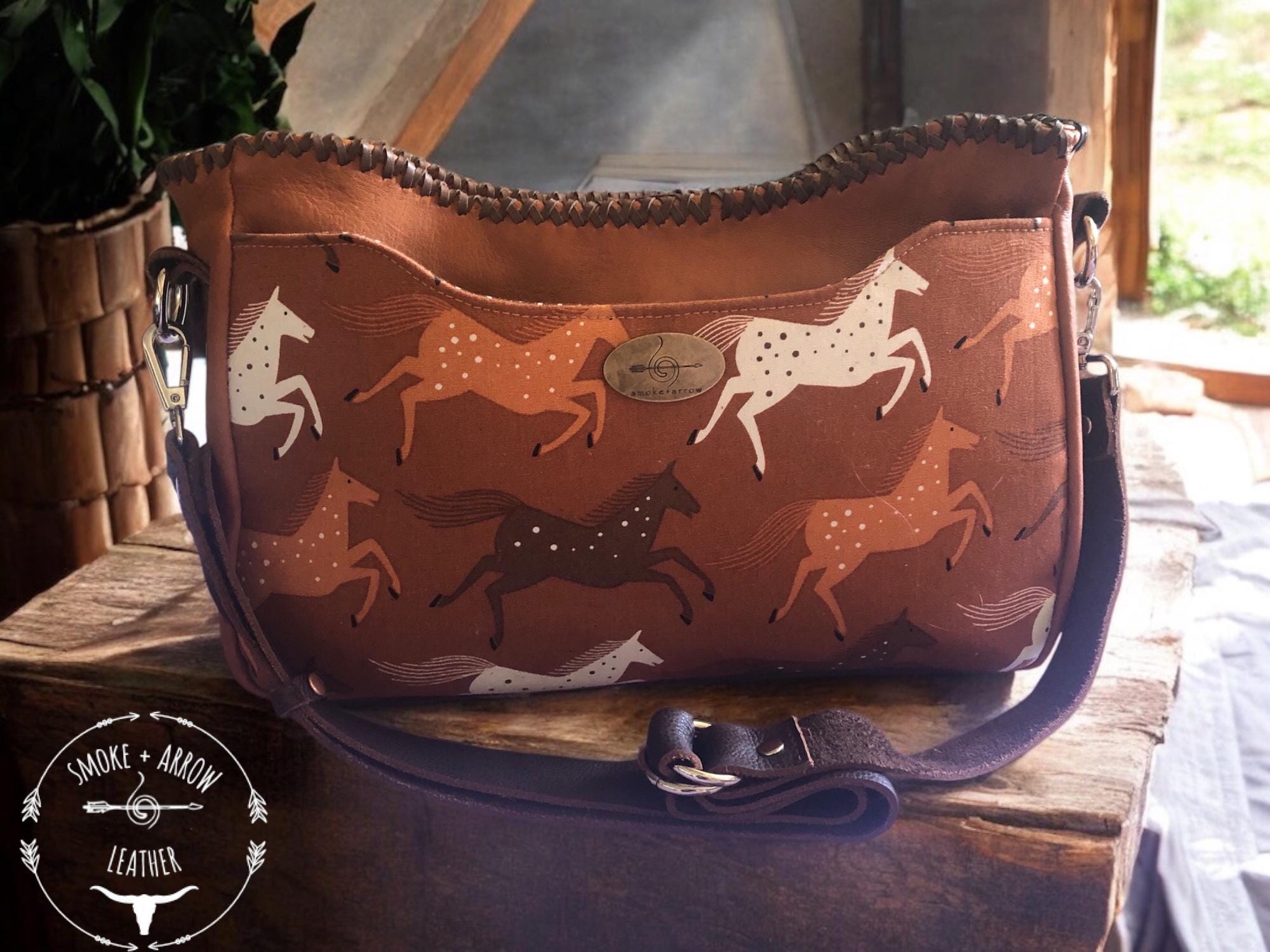 Erda Leather Crossbody Bag Camel Brown Handmade Maine Rustic Minimalist ERDA of Maine Crossbody Genuine Leather Handbag With Beads  main image 3