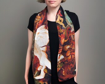 Fallen Angel Chiffon skinny scarf women Brown boho wrap Summer silk neck shawl Made in Ukraine Accessories Presents for her Art lover gift