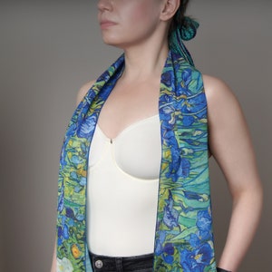 Iris scarf Van Gogh print Flower shawl wrap Light blue scarf Designer neck scarf Silk chiffon scarf Made in Ukraine Mom Unique gift for her