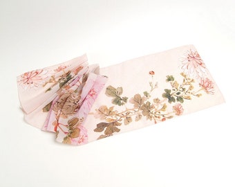【未使用品】 Flower Large Scarf アイボリー おねコラボ Floral Scarf Ivory Shawl Art Teacher Gift Japan Print Silk