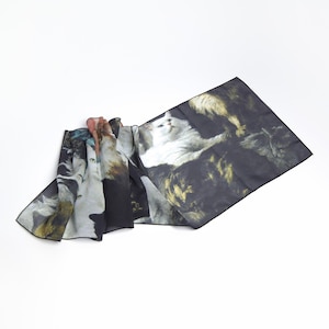 Grandma gift Cat print Shawl wrap Art Mom gift Silk scarf women Cat lover gift Chiffon black scarf Skinny neck scarf Unique gift for her