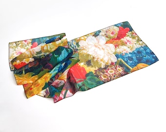Colorful chiffon skinny scarf women Floral summer shawl Art lover gift for mom Boho silk wrap Made in Ukraine Accessories Presents for her