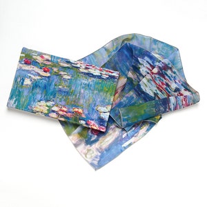 Claude Monet Shawl wrap Gift set for women Silk scarf women Water lilies Evening clutch bag Floral scarf Mom gift Small purse Chiffon scarf