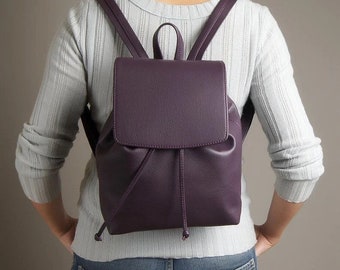 Purple bag Cute small backpack Leather backpack purse Designer handbags Unique Gift for her Made in Ukraine Vegan gift Teenage girl gifts