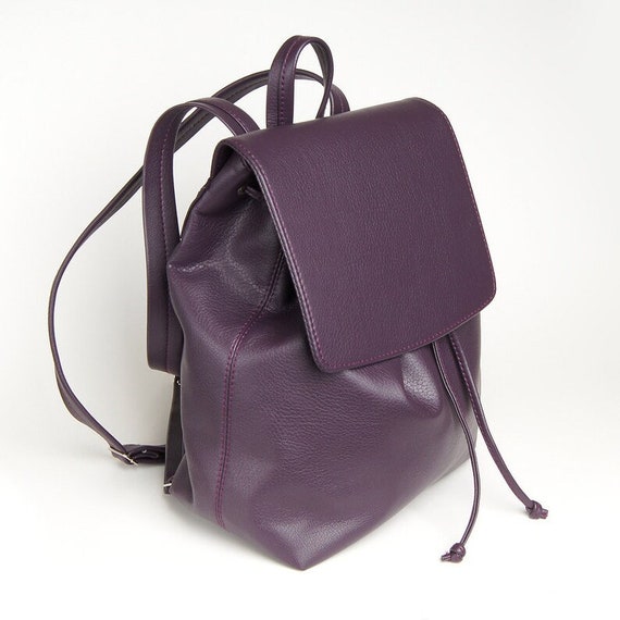 Purple Eco Leather Backpack Vegan Leather Backpack Purse 