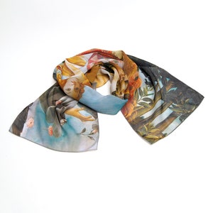 Light green scarf Birth of Venus Print scarf Sandro Botticelli Silk chiffon scarf Mod scarf Made in Ukraine Neck scarf shawl Gift for women