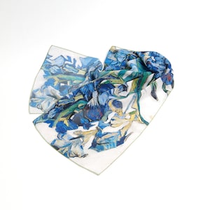 Flower shawl Iris scarf Van Gogh print Mod scarf Blue green scarf Long silk scarf Neck scarf Chiffon scarf Art gifts Ukraine shops Mom gift