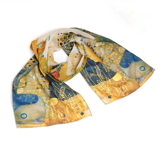 Gustav Klimt Wasser Schlangen Gelb Chiffon Frauen Schal Kunst Etsy