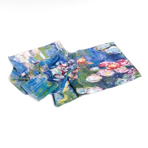 Claude Monet Silk scarf Water lilies Scarf women Flower shawl wrap Art teacher gift Floral scarf Gift for her Made in Ukraine Mother gift