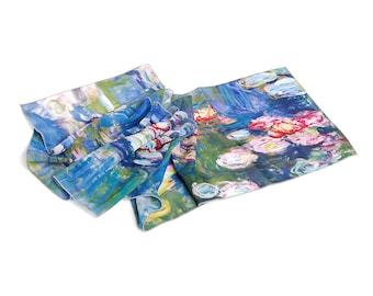 Monet water lilies Flower shawl Long silk scarf Blue hair scarf Print scarf Mod chiffon scarf Gift for her Ukraine shops Bridesmaid gifts