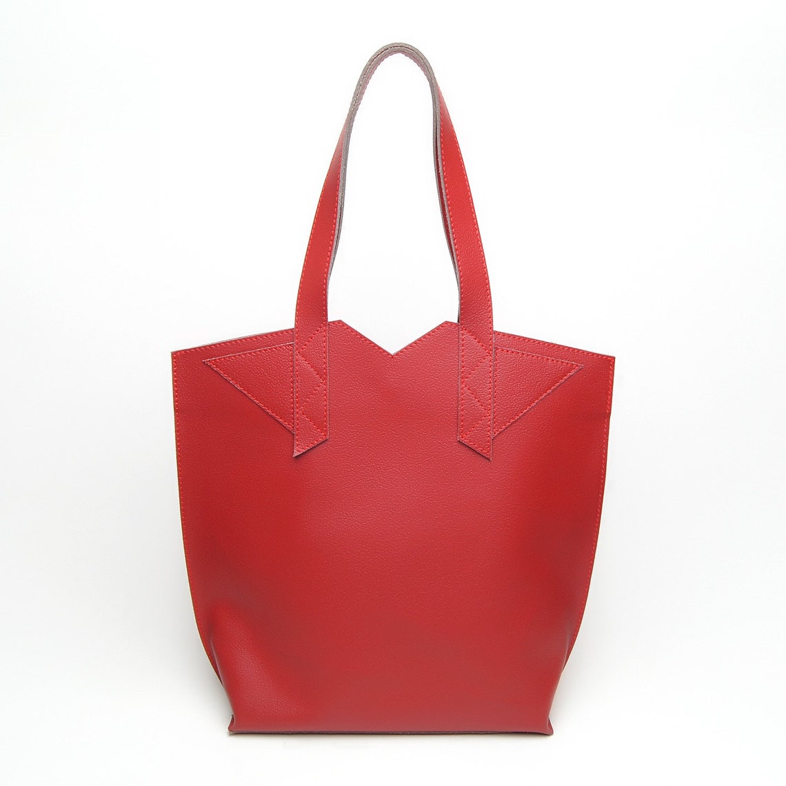 Genuine leather bag Red Tote bag Colorful shopper bag Casual Etsy