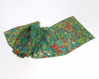 Klimt scarf Womens floral scarves Gustav Klimt Poppy scarf Flower shawl Long silk scarf Wedding shawl Green chiffon scarf Ukraine shops Gift