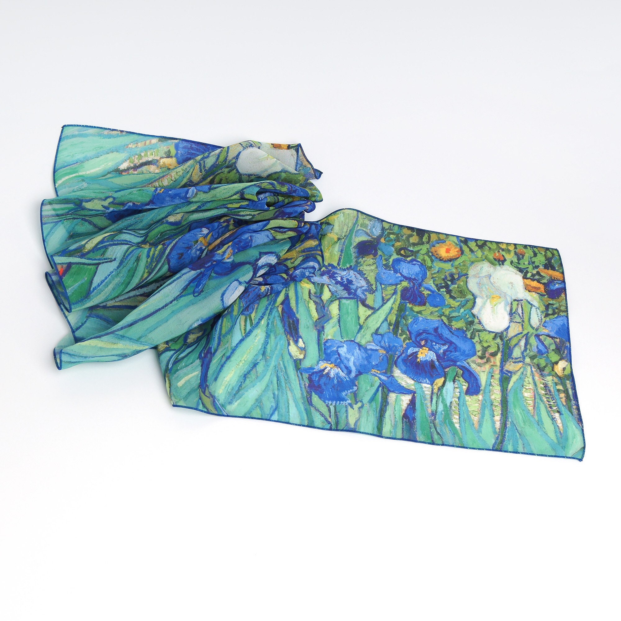Iris Scarf Van Gogh Print Flower Shawl Light Blue Scarf