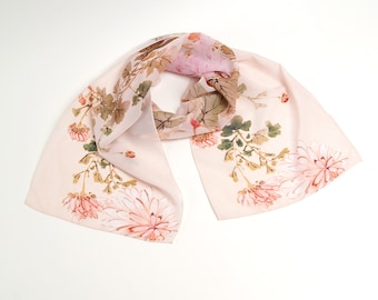 Bufanda de peonía Bufandas florales para mujer Bufanda de verano para mujer Bufanda japonesa Bufanda larga de seda Estampado japonés Chal formal Hecho en Ucrania Regalo de novia