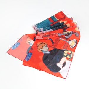 Red scarf for women Henri Matisse Print scarf Silk chiffon scarf Mod scarf Neck scarf Light scarf Made in Ukraine Art gifts Mom gift