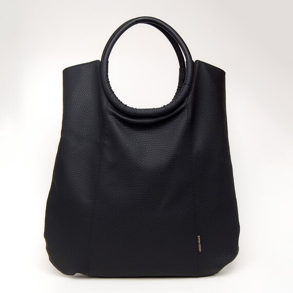 black vegan leather tote bag