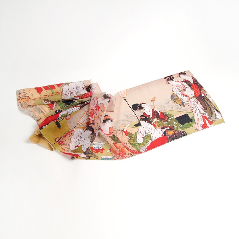 Japanese silk scarf Geisha Chiffon scarf women Mod scarf Ivory shawl Japan print Summer scarf Ukraine shops Formal shawl Gift for women image 2