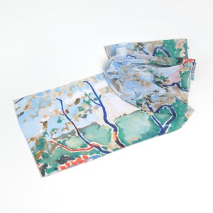 Lenço de seda floral feminino xale presente para ela feito na ucrânia lenço azul claro lenço magro lenço de chiffon presente de arte para a mãe lenço de cabeça
