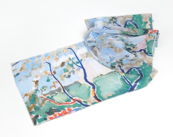 Floral Chiffon skinny designer scarf women Blue Shawl wrap Unique art Gift for her Made in Ukraine Presents for her Accessories Neckerchief