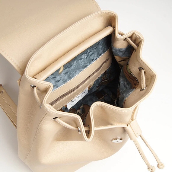 Beige Backpack for Women Vegan Leather Rucksack Vegan Women 
