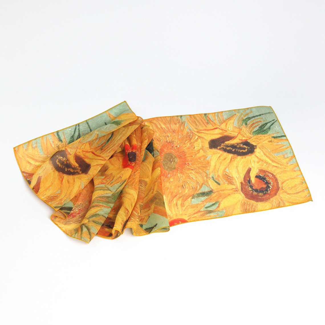Van Gogh Sunflowers Scarf Yellow Chiffon Shawl Floral Womens Etsy