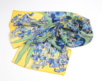 Iris scarf Flower shawl Print scarf Van Gogh Green yellow scarf Chiffon scarf women Mod scarf Long silk scarf Ukraine shops Gift for women