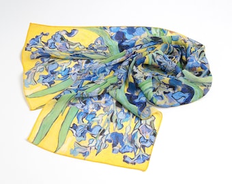 Iris scarf Flower shawl Print scarf Van Gogh Green yellow scarf Chiffon scarf women Mod scarf Long silk scarf Ukraine shops Gift for women