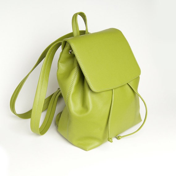 Green Eco Leather Backpack, Vegan Leather Backpack Purse, Women