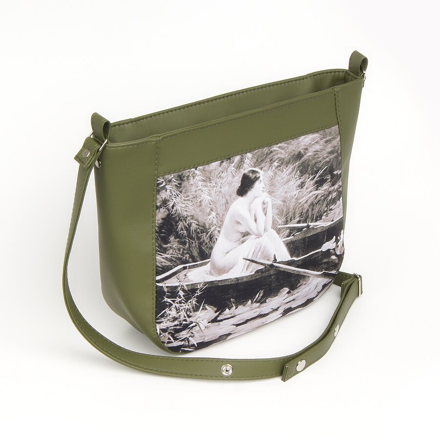 Green vegan leather shoulder bag eco leather messenger bag Etsy