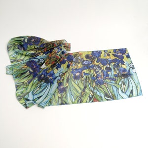 Van Gogh Shawl wrap Silk scarf women Purple scarf Gift for her Floral print Skinny scarf Iris Chiffon scarf Made in Ukraine Art Gift for mom