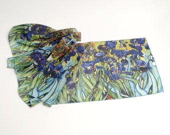 Van Gogh Shawl wrap Silk scarf women Purple scarf Gift for her Floral print Skinny scarf Iris Chiffon scarf Made in Ukraine Art Gift for mom