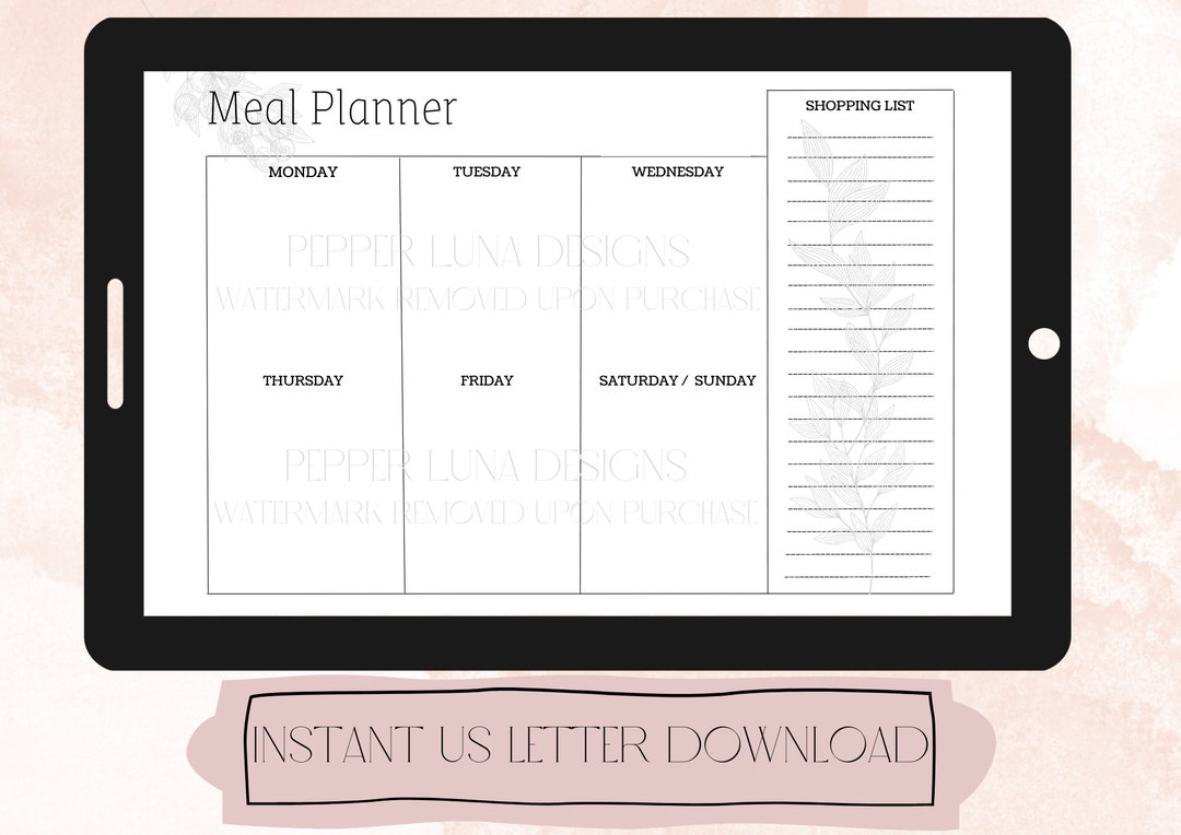 Weekly Meal Planner (digital Download) - Etsy