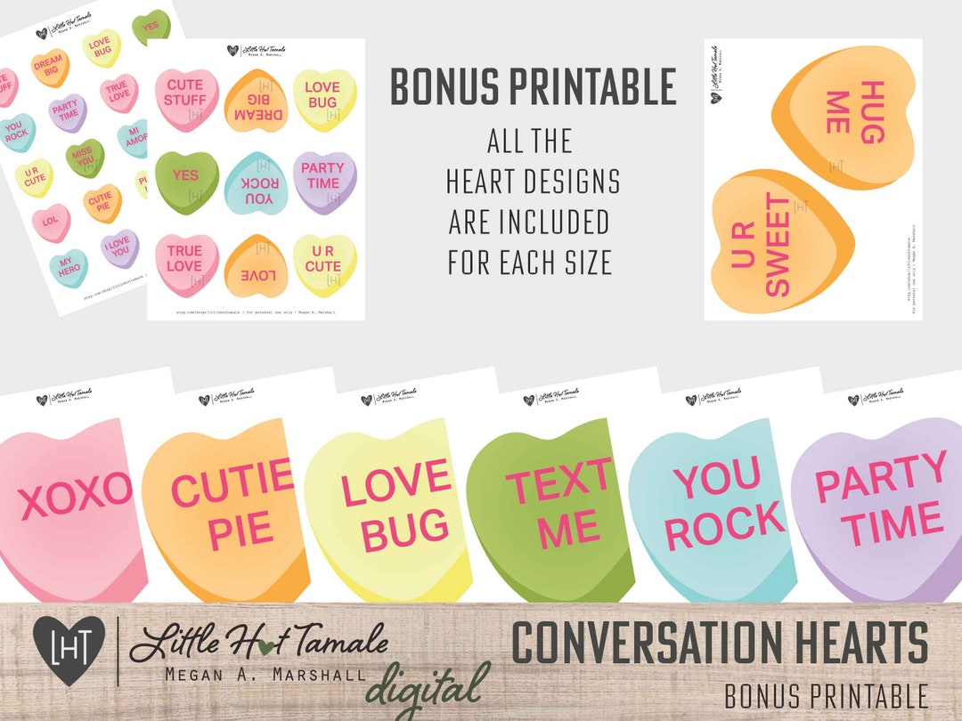 Conversation Heart Printable and Clipart Candy Hearts - Etsy