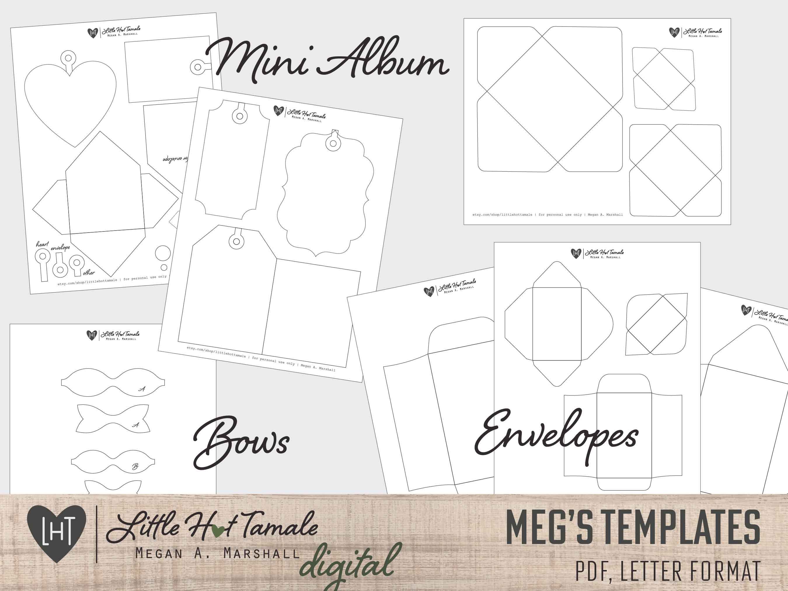 Mini Album Template - Envelope Templates - Coin Envelope - Bow Pattern - Junk Journal Envelope Template - digital download - PDF