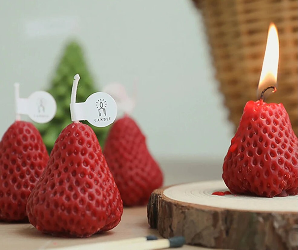 Bougies Parfumées en Forme de Fraises, Lot 4 Bougies