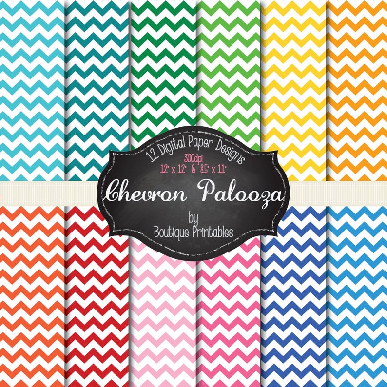 Chevronapalooza Rainbow Chevron digital papers 12x12 and 8.5x11 300 dpi image 1