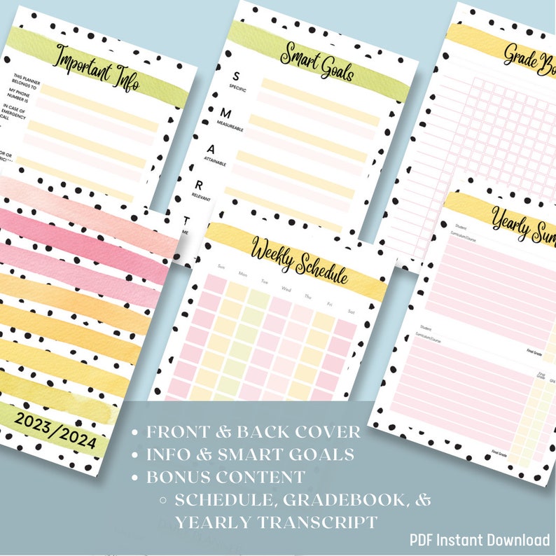 2023/2024 Homeschool Planner Instant Download Splash of Colors image 4