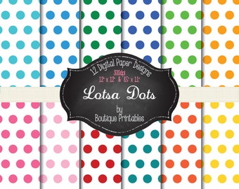 Lotsa Dots - Rainbow polka dots digital papers - 12x12 and 8.5x11 300 dpi