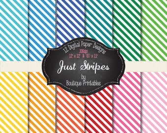 Just Stripes- Rainbow stripes digital papers - 12x12 and 8.5x11 300 dpi