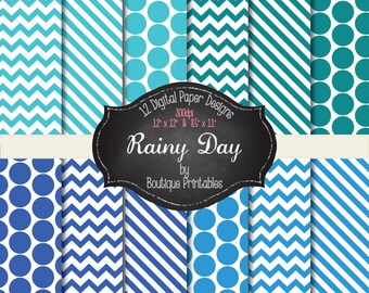 Rainy Day - Blue digital papers - 12x12 and 8.5x11 300 dpi