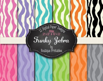 Funky Zebra digital papers - 12x12 and 8.5x11 300 dpi