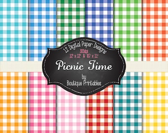 Picnic Time - Gingham digital papers - 12x12 and 8.5x11 300 dpi